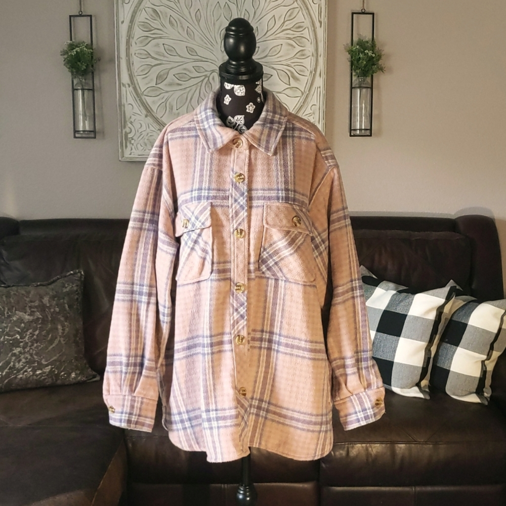 Cato Shacket Pink, White & Purple Plaid size Large